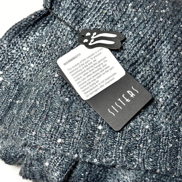 NWT Sisters Sequin Open Front Mohair Cardigan Sz L Gray Evening Sweater Holiday - Picture 6 of 13